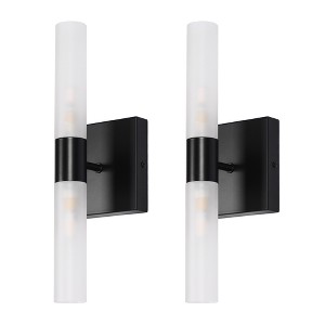 DORESshop 4 in. 2-Light Matte Black G9 Base Modern Cylinder Bathroom Vanity Light Wall Sconces with Frosted Glass Shade (2-Pack) - 1 of 4