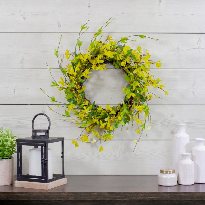 Northlight Forsythia and Leaves Artificial Spring Floral Wreath, Yellow - 20-Inch, 2 of 5