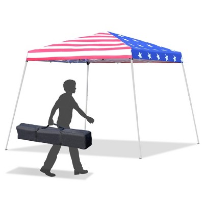 Outsunny 10' x 10' Pop Up Canopy Event Tent with American Flag Roof, Slanted Legs, Easy Height Adjustable for Wedding Party for Patio Backyard Garden