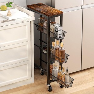 Storage Cart 4-Tier Slim Rolling Cart with Metal Frame and Wooden Top, Storage Cart for Kitchen - 1 of 4