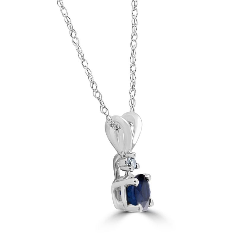 Pompeii3 1/2Ct Synthetic Blue Sapphire & Natural Diamond Solitaire Pendant 14K White Gold, 2 of 5