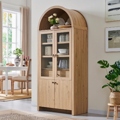 71″ Tall Arched Pantry Cabinet with 4 Doors & Adjustable Shelves & Hidden Drawer, Modern Farmhouse kitchen Storage Cabinet