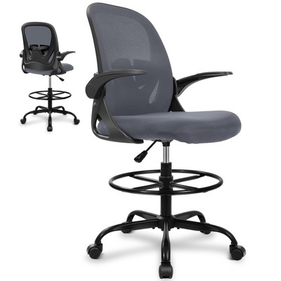 KERDOM Drafting Chair Tall Office Chair with Flip-up Armrests Executive Ergonomic Computer Chair, Dark Gray