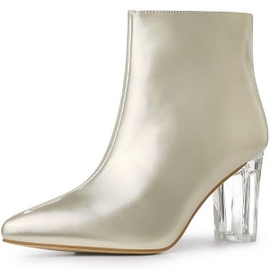 Allegra K Women's Clear Heel Pointy Toe Size Zip Chunky Heels Ankle Boots - 1 of 4