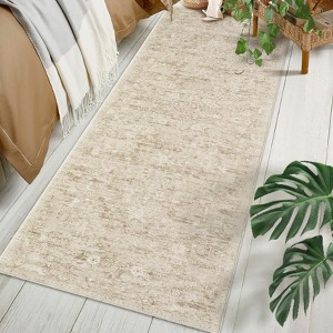 Vintage Floral Distressed Area Rug Machine Washable Rug Stain Resistant Easy Cleaning Indoor Carpet With Non-Slip Backing - 1 of 4