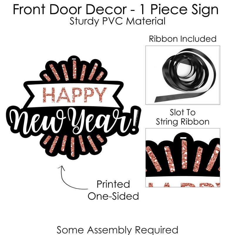 Big Dot of Happiness Rose Gold Happy New Year - Hanging Porch New Years Eve Party Outdoor Decorations - Front Door Decor - 1 Piece Sign, 5 of 9