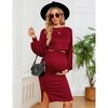 Maternity 2 Piece Outfits Dress Puff Long Sleeve Ribbed Knit Top Bodycon Midi Skirt Sets Baby Shower Photoshoot - 2 of 4