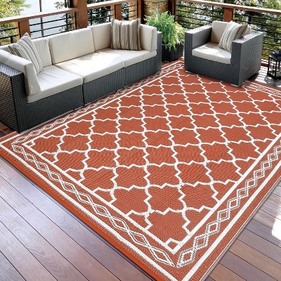 Reversible Plastic Straw Rug - Waterproof Outdoor Mat, Geometric Design for Patio, RV, Camping, Picnic - Indoor/Outdoor Use