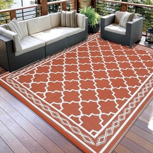 Reversible Plastic Straw Rug - Waterproof Outdoor Mat, Geometric Design for Patio, RV, Camping, Picnic - Indoor/Outdoor Use - 1 of 4