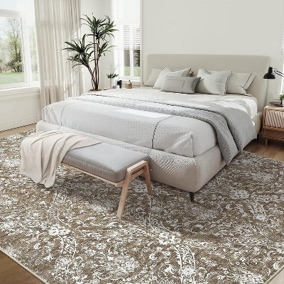 Farmhouse Floral Area Rug – Washable, Low Pile, Non-Slip, Stain-Resistant Carpet for Bedroom or Living Room