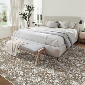 Farmhouse Floral Area Rug – Washable, Low Pile, Non-Slip, Stain-Resistant Carpet for Bedroom or Living Room - 1 of 4