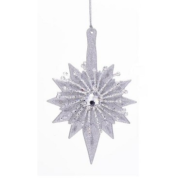 Kurt S. Adler 6" Glittered Star with Round Gem Christmas Ornament - Clear/Silver