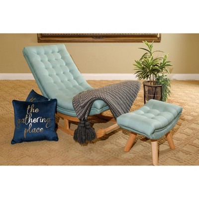 Teal Tufted Rocking Lounge Chair with Wood Legs and Footrest