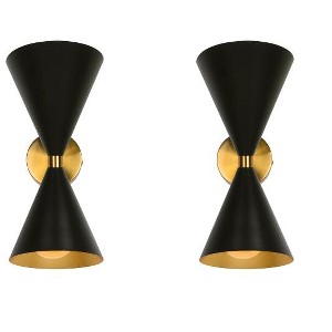(Set of 2) Rennnsan Tristalyn 14"H Hardwired 2-Light Hourglass Shape Mid-Century Modern Dimmable Wall Sconce in Black - 1 of 4