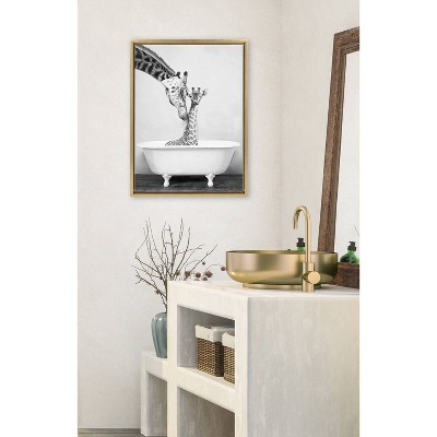Gold Framed Giraffe in Tub Canvas Print, 27x22