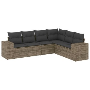 vidaXL Garden Sofa Set Gray PE Rattan 6 Piece Adjustable Feet - 1 of 4