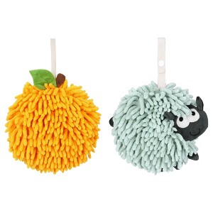 REGALWOVEN 2 Pcs Cute Comfortable Soft Absorbent Chenille Ball Fuzzy Hand Towel - 1 of 4
