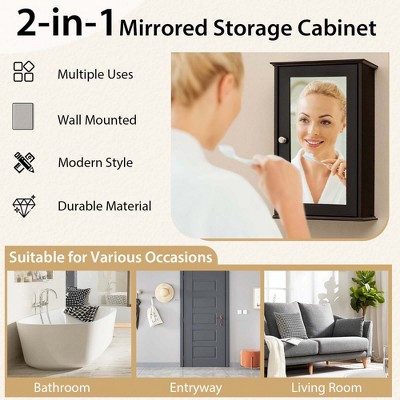 Brown MDF Bathroom Wall Cabinet with Mirror Door