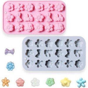 JDICTION 2 Pcs Flowers Silicone Chocolate Molds, 18-Cavity Bow Shape Mold for Candy Gummies Baking Jello - 1 of 4