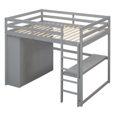 APRILSOUL Wood  Loft Bed with Built-in Wardrobe, Desk, Storage Shelves and Drawers, White
