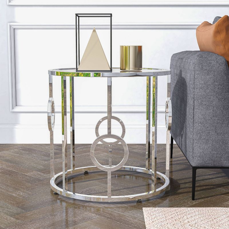 Oakmonte Mirrored Round End Table Chrome - HOMES: Inside + Out, 4 of 10