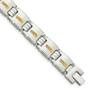 Black Bow Jewelry 12.5mm Stainless Steel & 14K Yellow Gold Inlay Link Bracelet, 8 Inch - 1 of 4