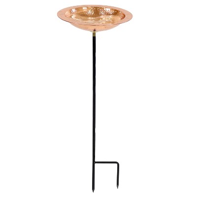 Hand-Hammered Copper Standing Bird Bath with Iron Stake