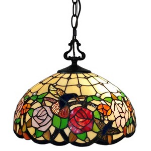 Amora Lighting Tiffany Style Hummingbirds Floral Hanging Lamp 16 Inch Wide - 1 of 4