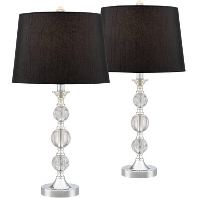 Regency Hill Modern Table Lamps Set of 2 Silver Metal Stacked Crystal Balls Black Drum Shade for Living Room Family Bedroom