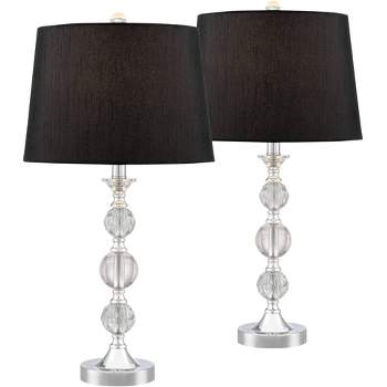 Regency Hill Gustavo Modern Table Lamps 25 1/2" High Set of 2 Silver Metal Clear Stacked Crystal Balls Black Drum Shade for Bedroom Living Room House
