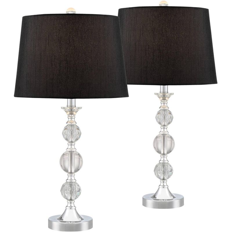 Regency Hill Gustavo Modern Table Lamps 25 1/2" High Set of 2 Silver Metal Clear Stacked Crystal Balls Black Drum Shade for Bedroom Living Room House, 1 of 10