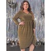 Agnes Orinda Women's Plus Size Sequin Sparkly Glitter Long Sleeve V Neck High Slit Party Cocktail Midi A Line Dresses - 2 of 4