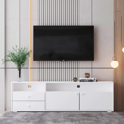 Modern TV Stand for TV Up to 65 Inch Media Console TV Cabinet Entertainment Center with Storage Cabinets Drawers for Living Room Antique White