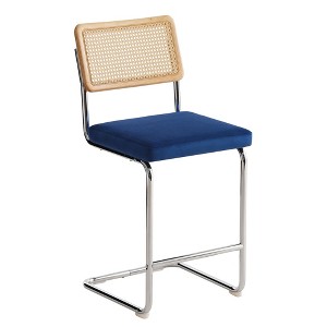 Hyleory Faux Rattan Back Counter Stool, 26" Seat Height, Solid Wood Frame with Stainless Steel C-Shaped Base, Padded Seat - 1 of 4