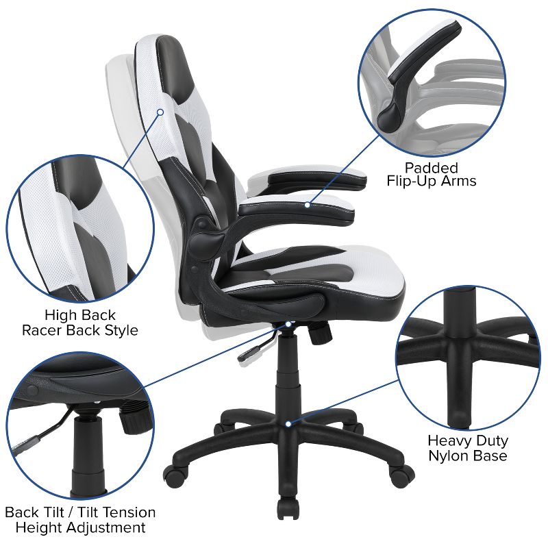 Flash Furniture X10 Gaming Chair Racing Office Ergonomic Computer PC Adjustable Swivel Chair with Flip-up Arms, 6 of 15