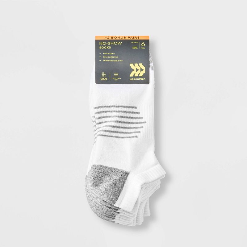 Men's Striped Arch 6+2 Bonus Pack No Show Socks - All in Motion™ 6-12, 2 of 4
