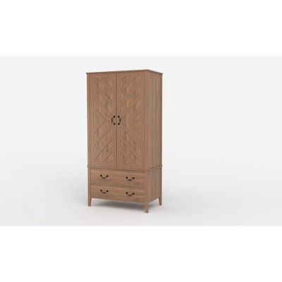 71.06" V Shape Armoire  Farmhouse Wooden Tall Bedroom Armoire Closet Cabinet with 2 Doors & Drawers,Hanging Rod,Freestanding Large Storage Cabinet