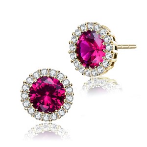 Guili Sterling Silver Colored Cubic Zirconia Round Halo Stud Earrings, a Radiant and Classic Jewelry Piece for a Versatile and Elegant Appeal - 1 of 4