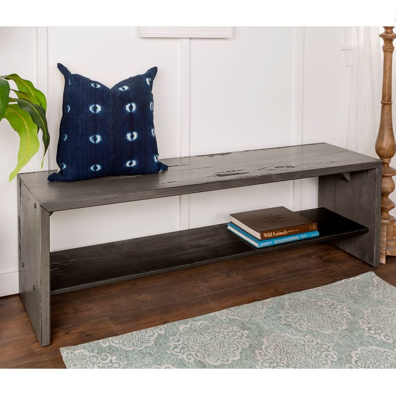 58" Solid Rustic Reclaimed Wood Entry Bench - Saracina Home, 3 of 8
