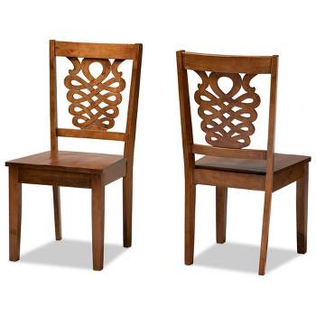 2pc GervaisWood Dining Chair Set Brown - Baxton Studio: Walnut Finish, Geometric Backrest, Upholstered