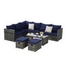 6-Piece Outdoor Patio Rattan Conversation Sectional Sofa Set with Tempered Glass Coffee Table - 2 of 4
