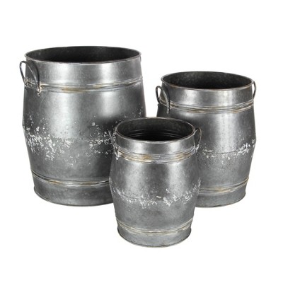 Set of 3 Farmhouse Iron Barrel- Shaped Planters Gray - Olivia & May