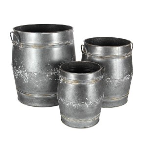 Set of 3 Farmhouse Iron Barrel-Shaped Planters Gray - Olivia & May: Indoor/Outdoor, No Assembly, 3 Sizes - 1 of 4