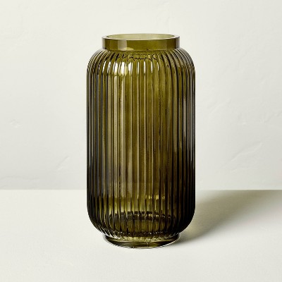 Tinted Glass Ribbed Jug Vase Olive Green - Hearth & Hand™ with Magnolia