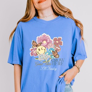 S.W.Smiley Good Vibes Grow Here Flowers - Women's Garment Dyed Graphic T-Shirt - 1 of 4