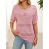Women's Crochet Hollow Out Pullover Sweaters Casual Round Neck Half Sleeve Tops Blouses - 3 of 4