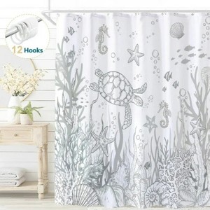 LunaLulinlk Blue Pink Bathroom Curtain with 12 Hooks, 72" x 72" - 1 of 4