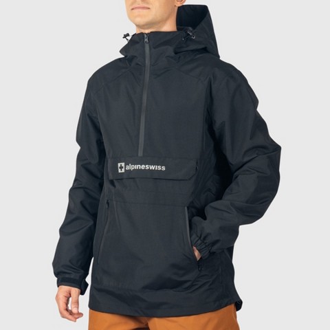 Alpine Swiss Mens Snowboard Jacket 10K Waterproof Hooded Ski Shell Anorak Windproof Pullover Winter Sport Coat BLK SML