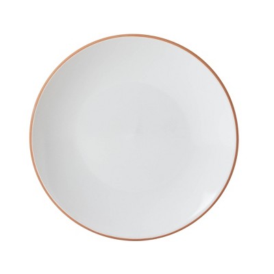 Infuse 12-Piece White Ceramic Dinnerware Set with Terracotta Rim