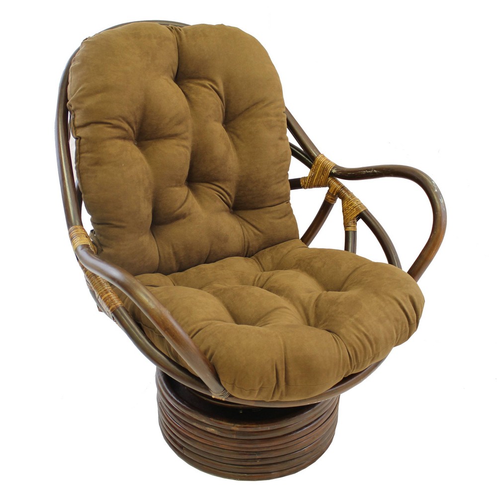 Photos - Rocking Chair Rattan Swivel Rocker with Micro Suede Cushion Saddle Brown - International